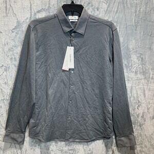 Calvin Klein Men's Button Up Shirt Long Sleeve Gray L Extra Slim Fit Wicking